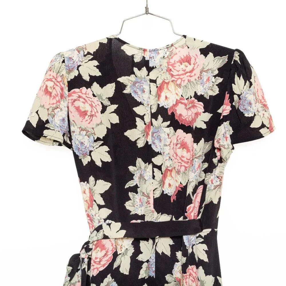 Reformation Linda Brookvale Black Viscose Floral Print Midi Wrap Dress - Size S - Picture 6 of 12